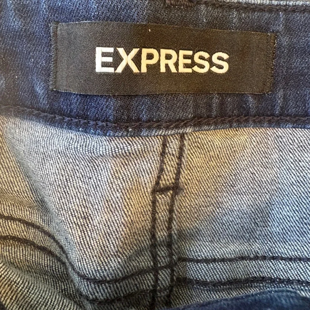 Express Denim Shorts Womens 6 Blue Rainbow Stripe Relaxed Low Rise Shortie Indie